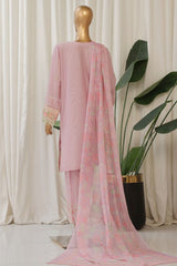 Bin Saeed Stitched 3 Piece Luxury Plain Cotton With Chiffon Dupatta Collection'2025-SMPC-1870-Pink