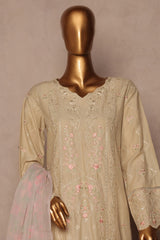 Bin Saeed Stitched 3 Piece Luxury Plain Cotton With Chiffon Dupatta Collection'2025-SMPC-1872-Skin