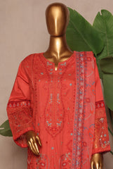 Bin Saeed Stitched 3 Piece Luxury Plain Cotton With Chiffon Dupatta Collection'2025-SMPC-1873-Pink