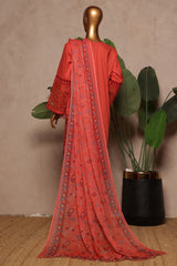 Bin Saeed Stitched 3 Piece Luxury Plain Cotton With Chiffon Dupatta Collection'2025-SMPC-1873-Pink