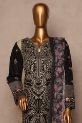 Bin Saeed Stitched 3 Piece Luxury Plain Cotton With Chiffon Dupatta Collection'2025-SMPC-1874-Black