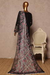 Bin Saeed Stitched 3 Piece Luxury Plain Cotton With Chiffon Dupatta Collection'2025-SMPC-1874-Black