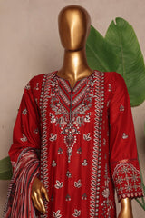 Bin Saeed Stitched 3 Piece Luxury Plain Cotton With Chiffon Dupatta Collection'2025-SMPC-1875-Red