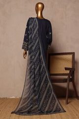 Bin Saeed Stitched 3 Piece Luxury Plain Cotton With Chiffon Dupatta Collection'2025-SMPC-1877-Blue