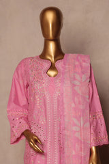 Bin Saeed Stitched 3 Piece Luxe Plain Cotton With Chiffon Dupatta Collection'2025-SMPC-1953-Pink