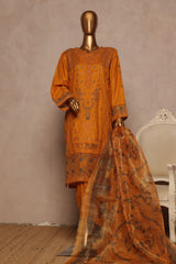 Bin Saeed Stitched 3 Piece Luxe Plain Cotton With Chiffon Dupatta Collection'2025-SMPC-1955-Mustard