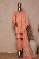 Bin Saeed Stitched 3 Piece Luxe Plain Cotton With Chiffon Dupatta Collection'2025-SMPC-1956-Peach