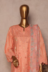 Bin Saeed Stitched 3 Piece Luxe Plain Cotton With Chiffon Dupatta Collection'2025-SMPC-1956-Peach