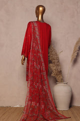 Bin Saeed Stitched 3 Piece Luxe Plain Cotton With Chiffon Dupatta Collection'2025-SMPC-1958-Red