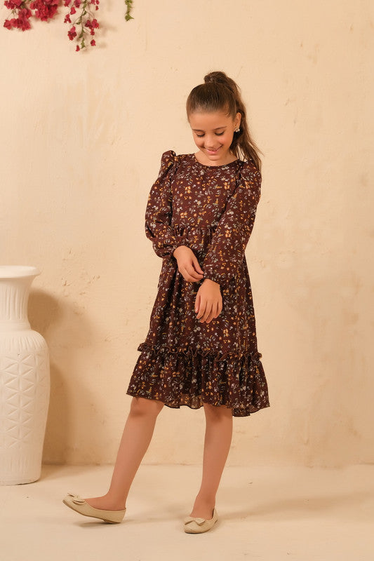 Sprinkles Stitched 1 Piece Summer Shirts Women Collection'2025-The Duo - Mocha Dream Allover Floral Print Tunic Dress