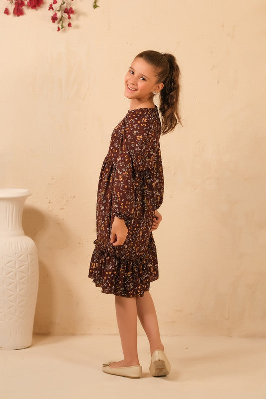 Sprinkles Stitched 1 Piece Summer Shirts Women Collection'2025-The Duo - Mocha Dream Allover Floral Print Tunic Dress