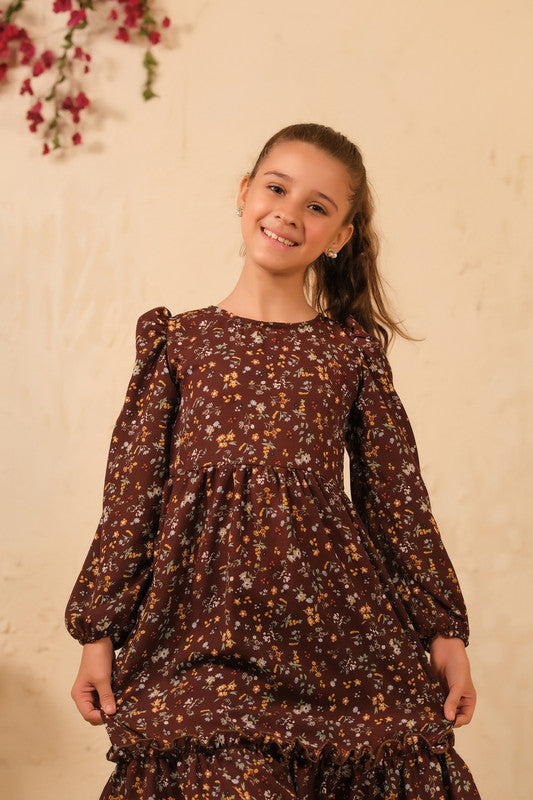 Sprinkles Stitched 1 Piece Summer Shirts Women Collection'2025-The Duo - Mocha Dream Allover Floral Print Tunic Dress