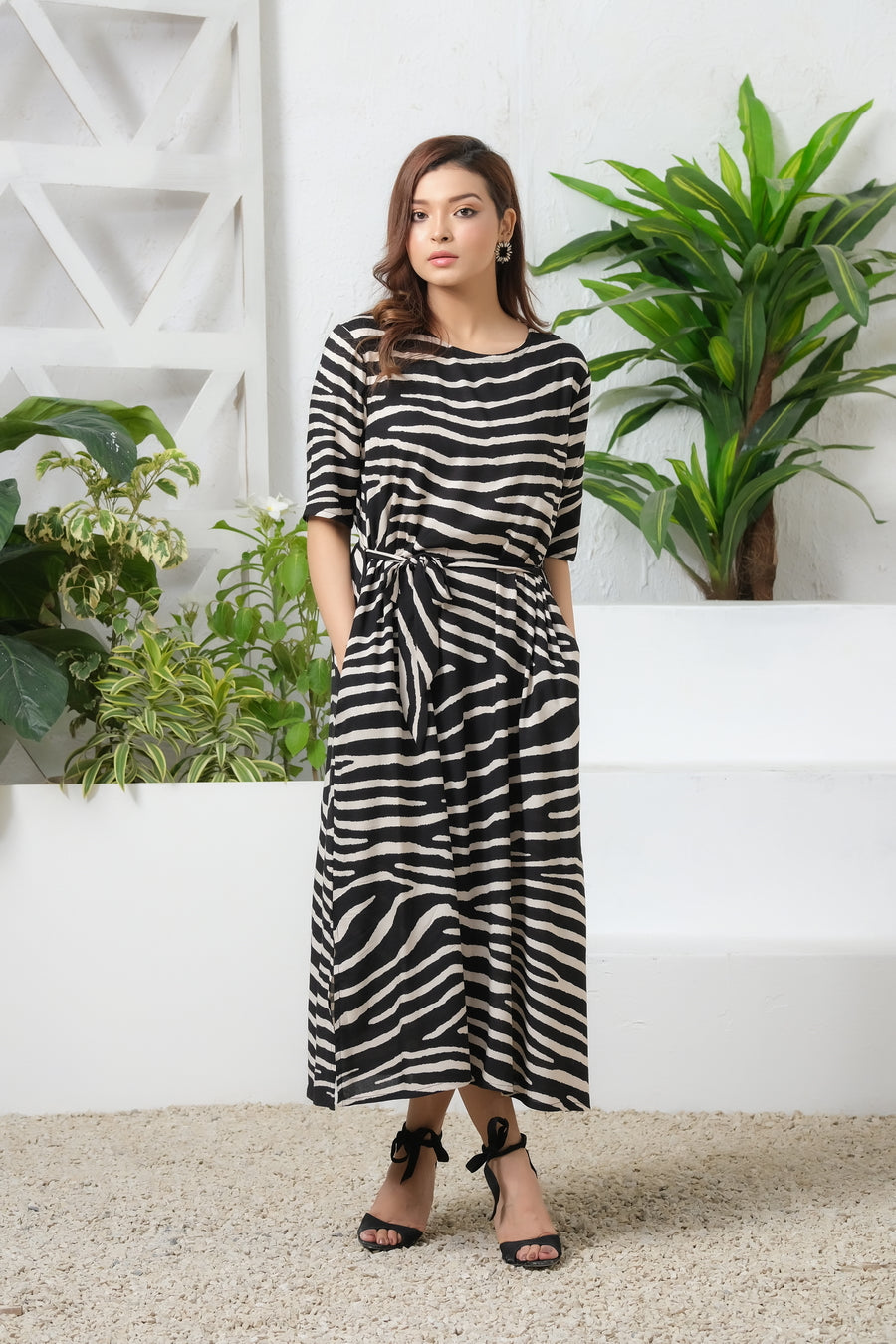 Sprinkles Stitched 1 Piece Summer Shirts Women Collection'2025-Safari Statement Allover Print Tunic Dress
