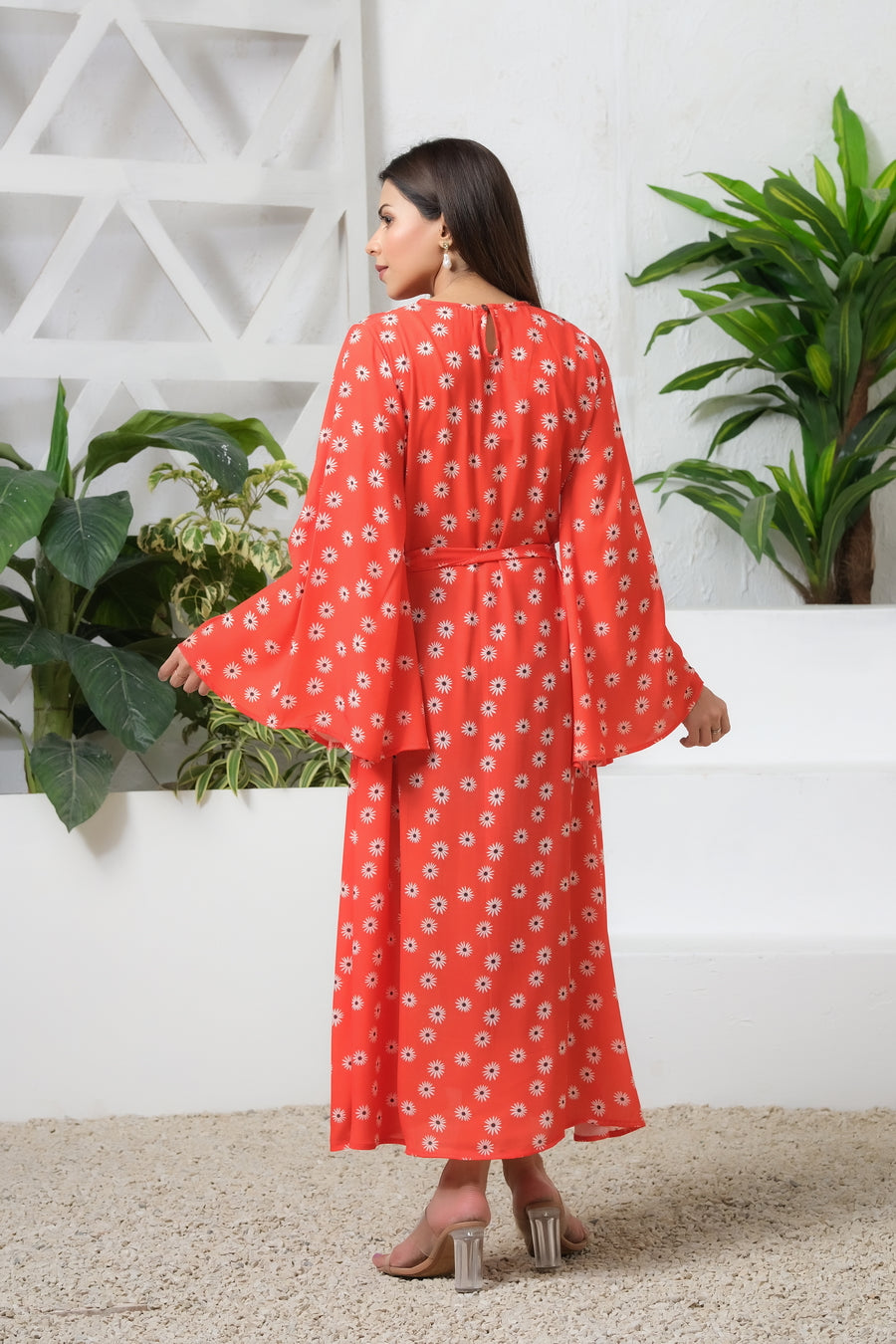 Sprinkles Stitched 1 Piece Summer Shirts Women Collection'2025-Orange Blossom Match Allover Floral Print Tunic Dress