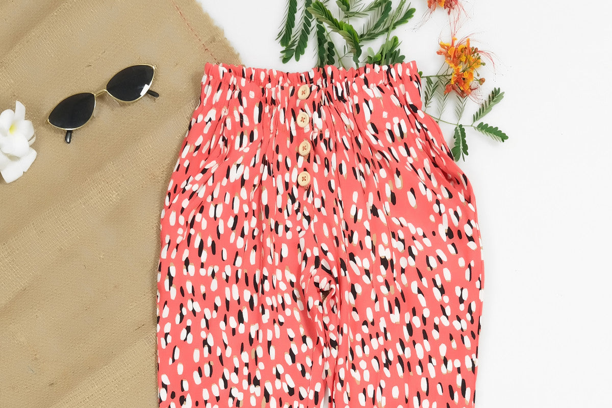 Sprinkles Stitched 1 Piece Summer Bottoms Women Collection'2025-Red Floral Straight Pant Front Button