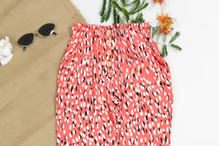 Sprinkles Stitched 1 Piece Summer Bottoms Women Collection'2025-Red Floral Straight Pant Front Button
