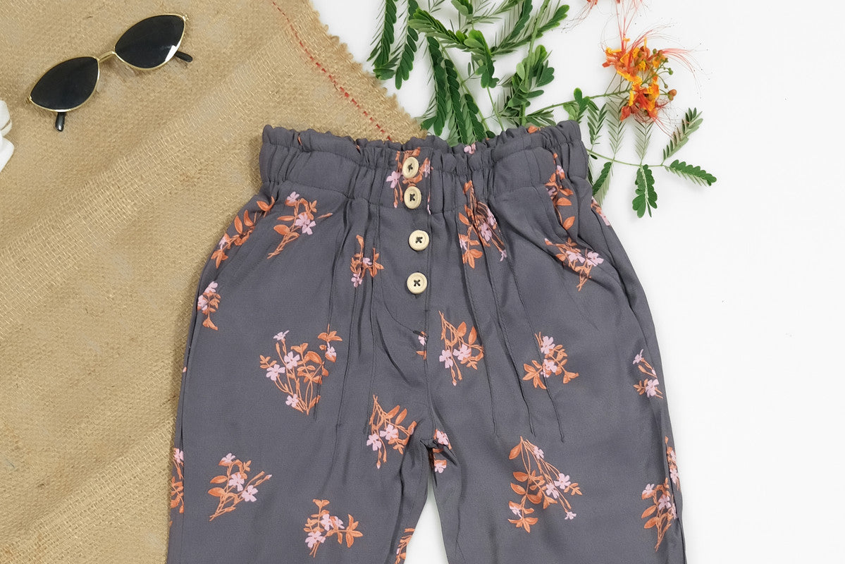 Sprinkles Stitched 1 Piece Summer Bottoms Women Collection'2025-Heather Grey Straight Pant Front Button
