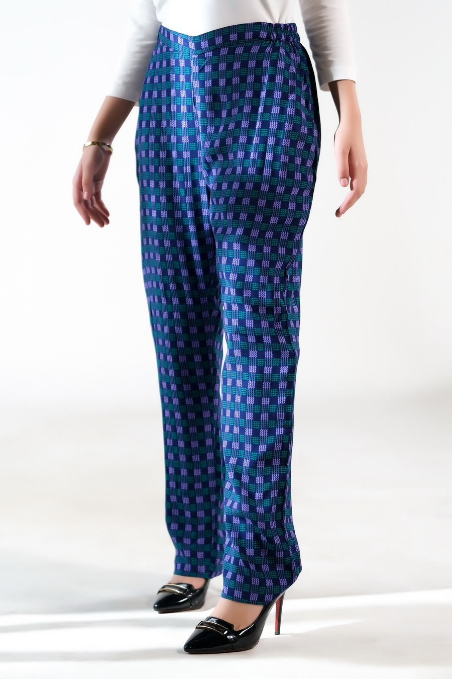 Sprinkles Stitched 1 Piece Summer Bottoms Women Collection'2025-Indigo Gingham Straight Pant