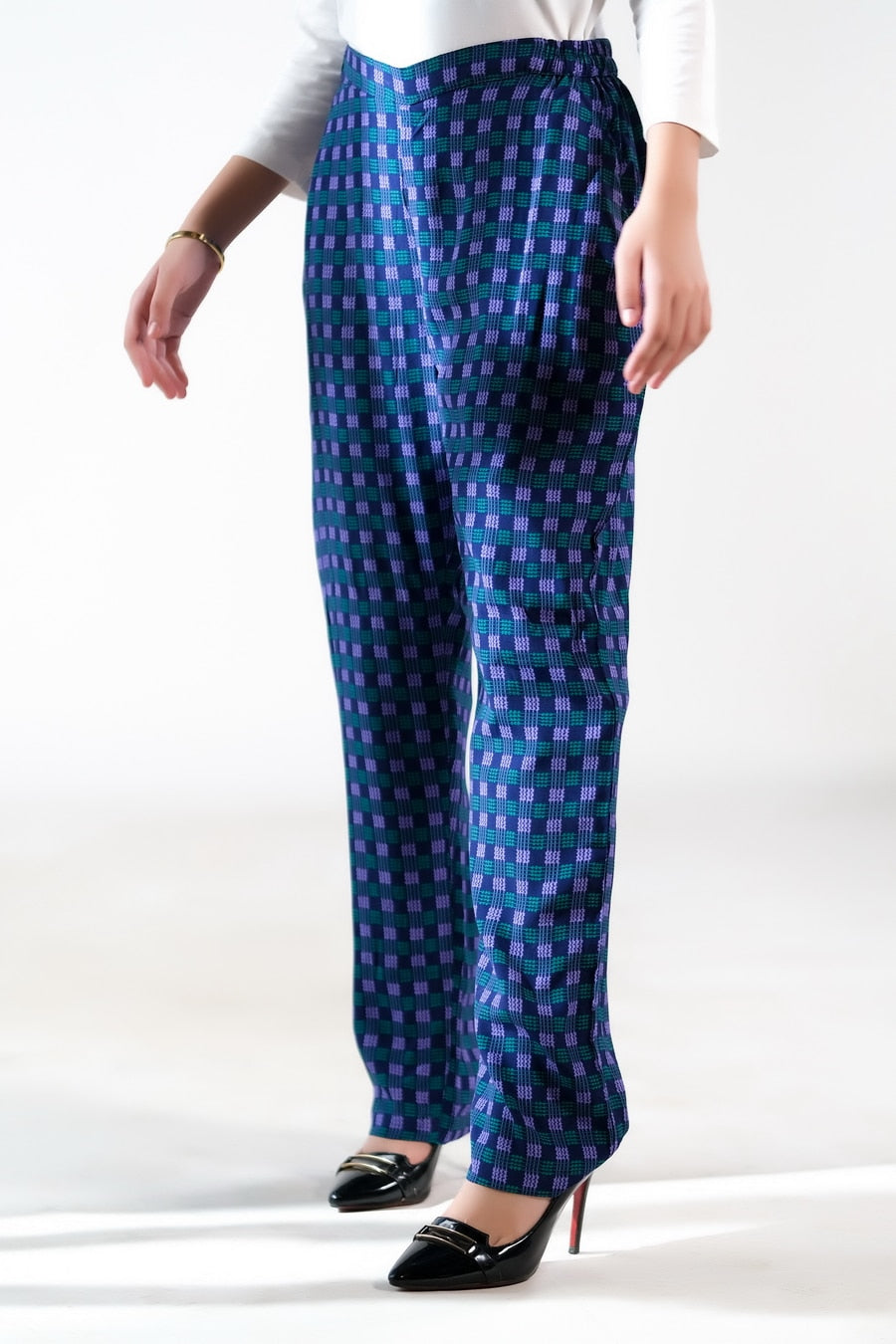 Sprinkles Stitched 1 Piece Summer Bottoms Women Collection'2025-Indigo Gingham Straight Pant