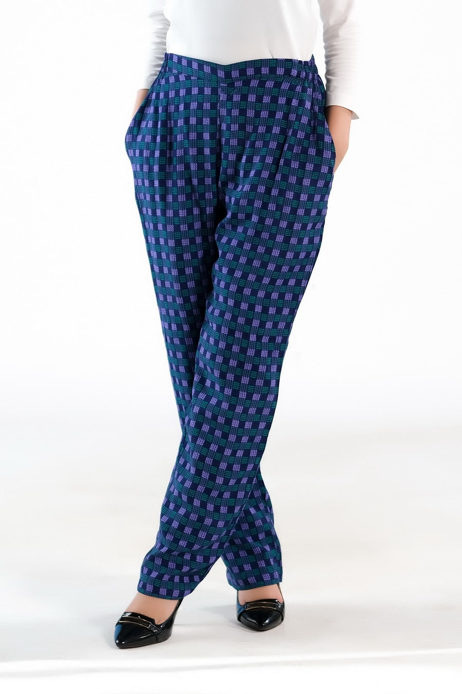 Sprinkles Stitched 1 Piece Summer Bottoms Women Collection'2025-Indigo Gingham Straight Pant