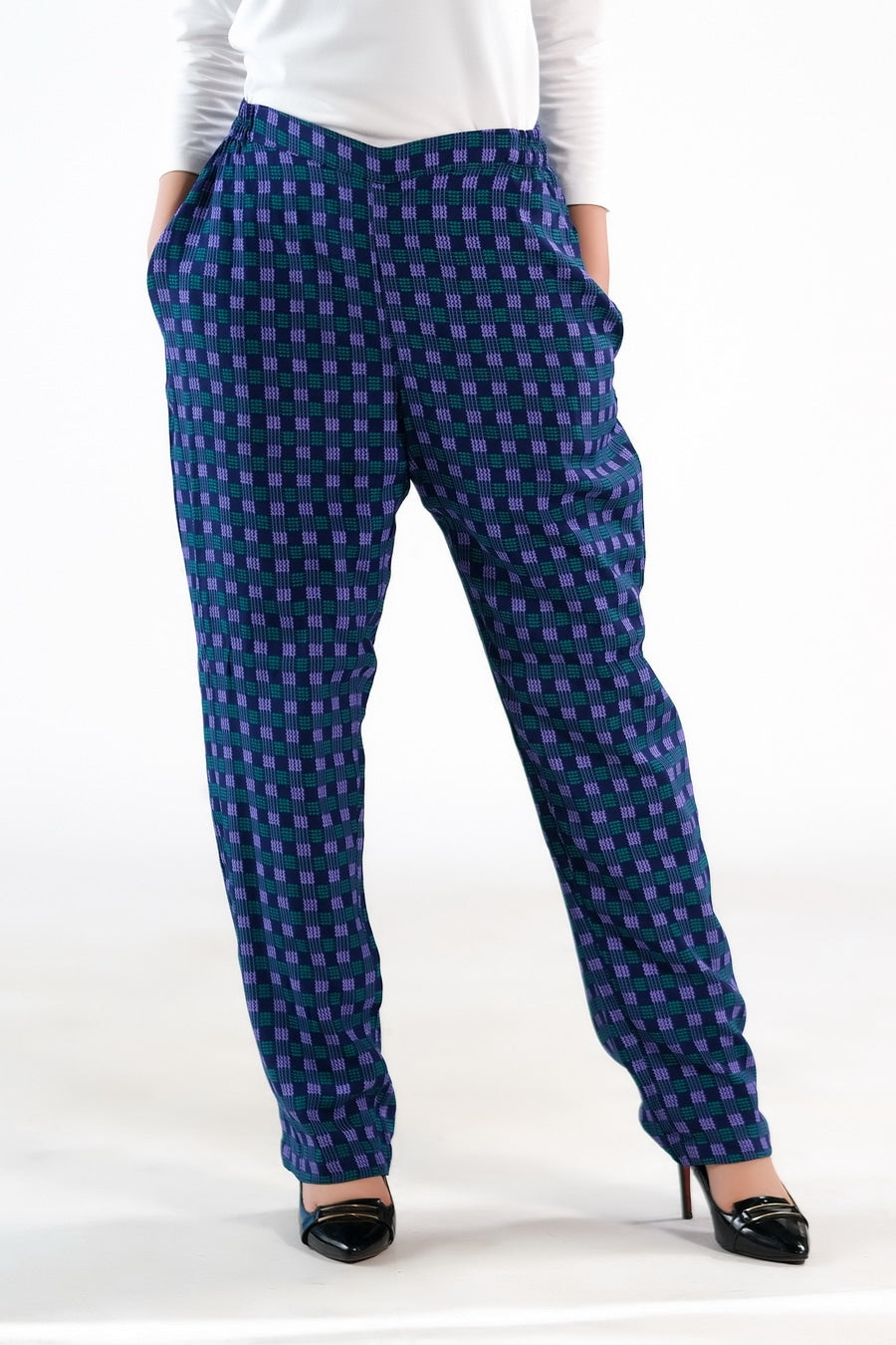 Sprinkles Stitched 1 Piece Summer Bottoms Women Collection'2025-Indigo Gingham Straight Pant