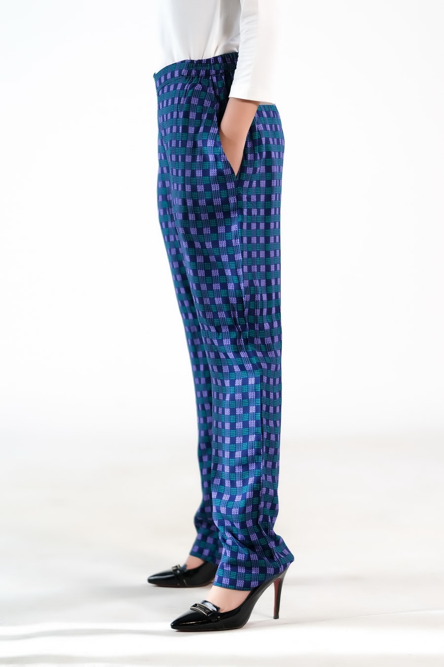 Sprinkles Stitched 1 Piece Summer Bottoms Women Collection'2025-Indigo Gingham Straight Pant