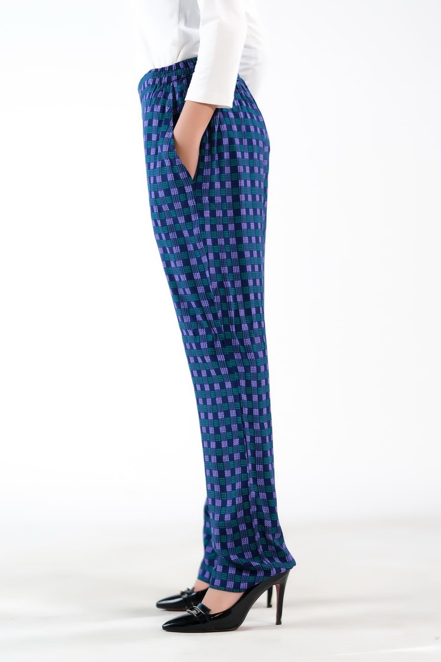 Sprinkles Stitched 1 Piece Summer Bottoms Women Collection'2025-Indigo Gingham Straight Pant