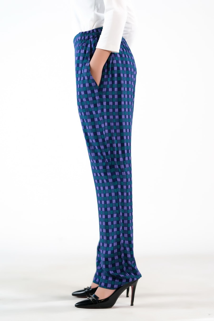 Sprinkles Stitched 1 Piece Summer Bottoms Women Collection'2025-Indigo Gingham Straight Pant