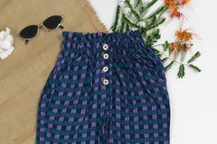 Sprinkles Stitched 1 Piece Summer Bottoms Women Collection'2025-Indigo Gingham Straight Pant Front Button