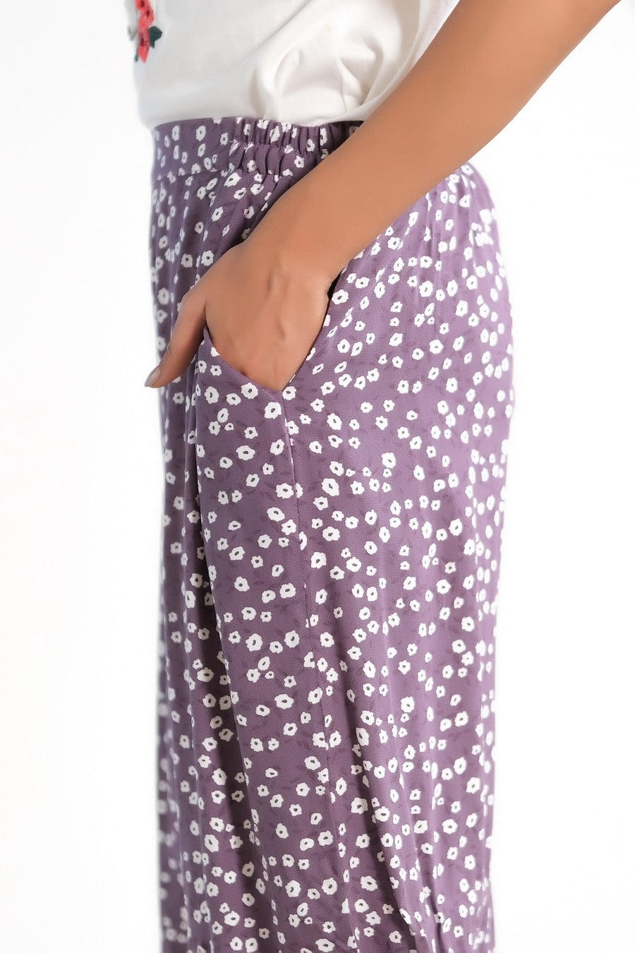 Sprinkles Stitched 1 Piece Summer Bottoms Women Collection'2025-Allover Ditsy Floral Wide Leg Pant