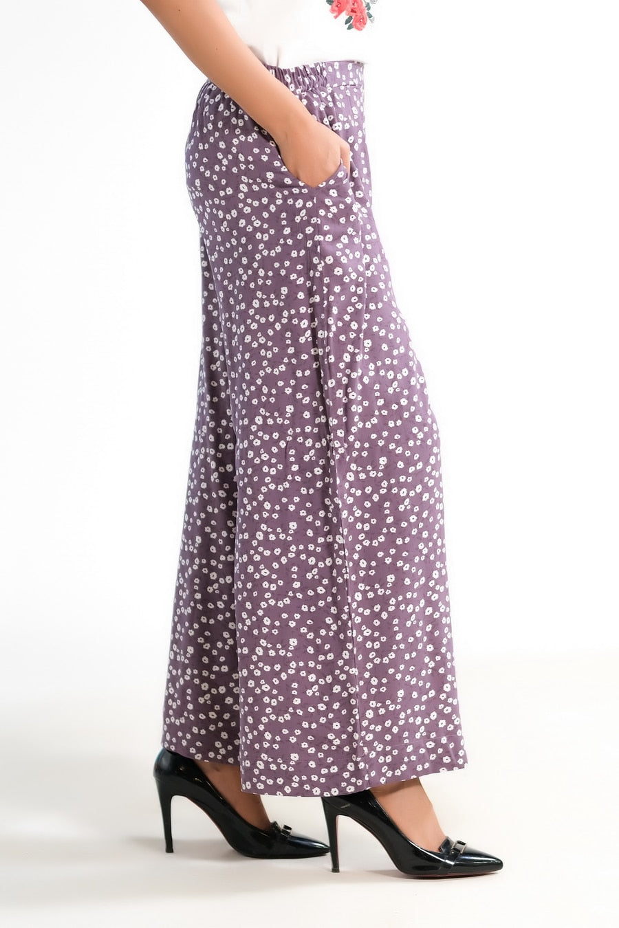 Sprinkles Stitched 1 Piece Summer Bottoms Women Collection'2025-Allover Ditsy Floral Wide Leg Pant