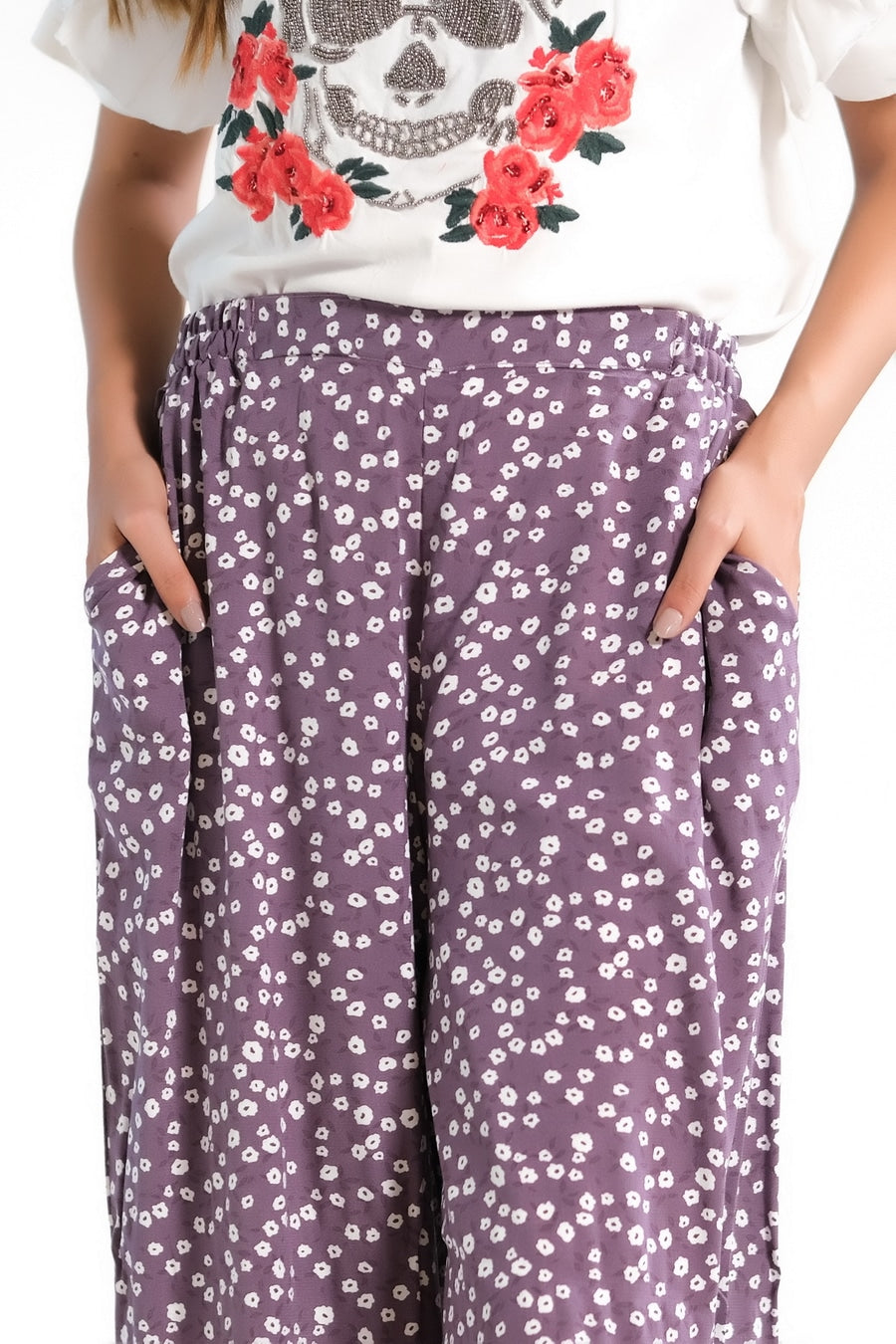 Sprinkles Stitched 1 Piece Summer Bottoms Women Collection'2025-Allover Ditsy Floral Wide Leg Pant