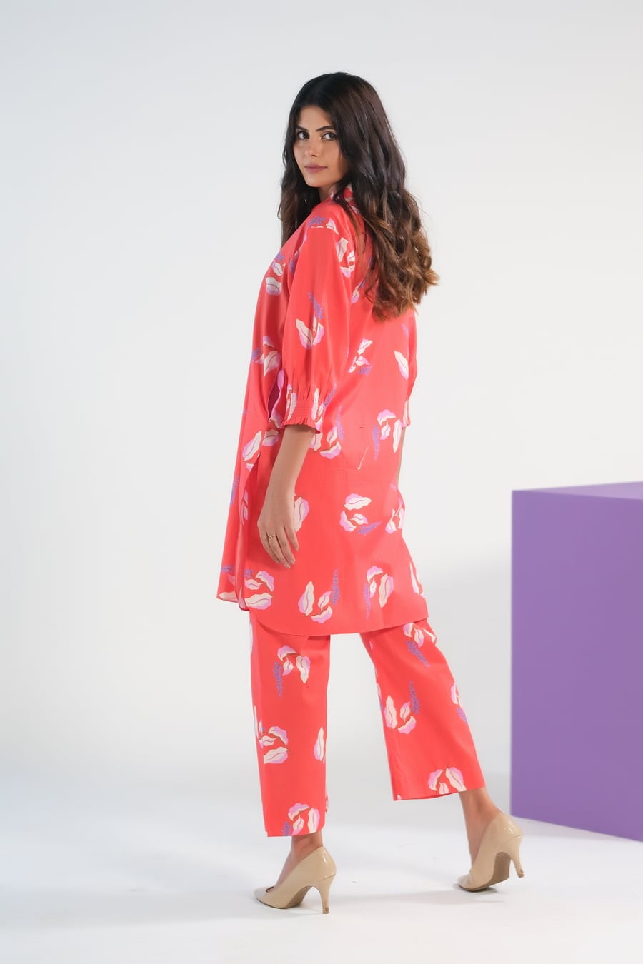 Sprinkles Stitched 2 Piece Summer Co Ord Sets Women Collection'2025-Bean Red Lavender - Cambric