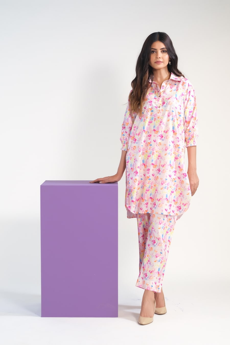 Sprinkles Stitched 2 Piece Summer Co Ord Sets Women Collection'2025-Color Splash/Watercolor Charm - Cambric
