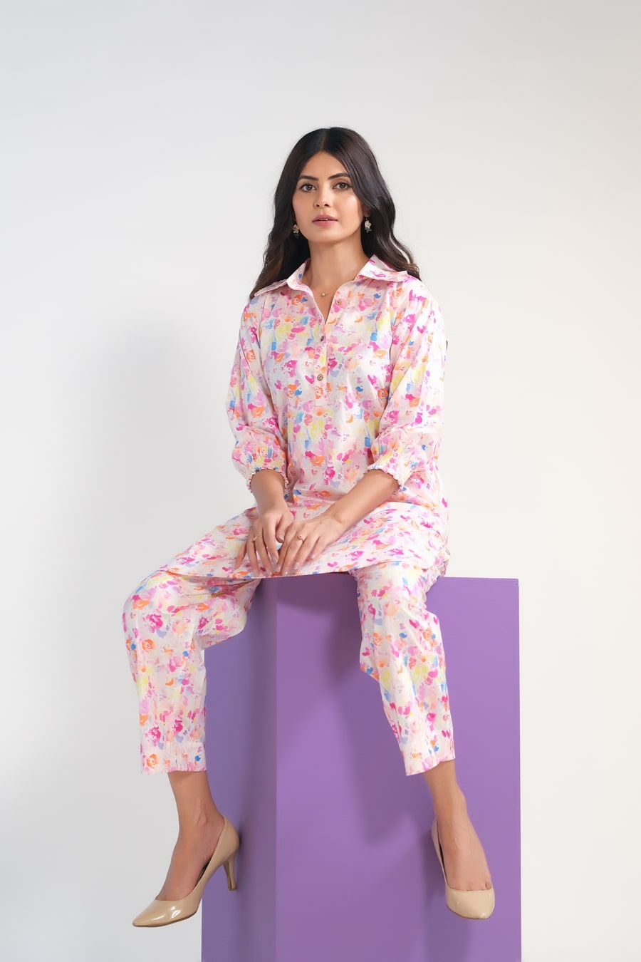 Sprinkles Stitched 2 Piece Summer Co Ord Sets Women Collection'2025-Color Splash/Watercolor Charm - Cambric