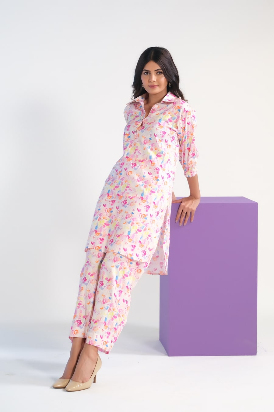Sprinkles Stitched 2 Piece Summer Co Ord Sets Women Collection'2025-Color Splash/Watercolor Charm - Cambric