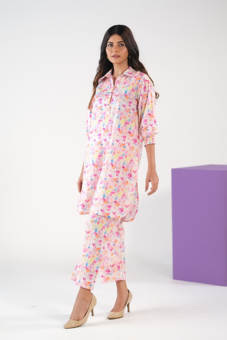 Sprinkles Stitched 2 Piece Summer Co Ord Sets Women Collection'2025-Color Splash/Watercolor Charm - Cambric