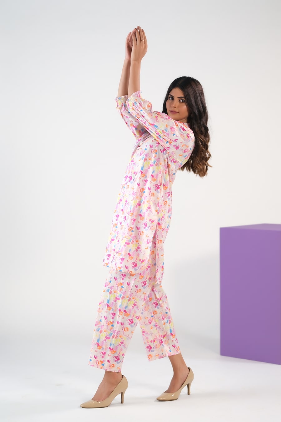 Sprinkles Stitched 2 Piece Summer Co Ord Sets Women Collection'2025-Color Splash/Watercolor Charm - Cambric