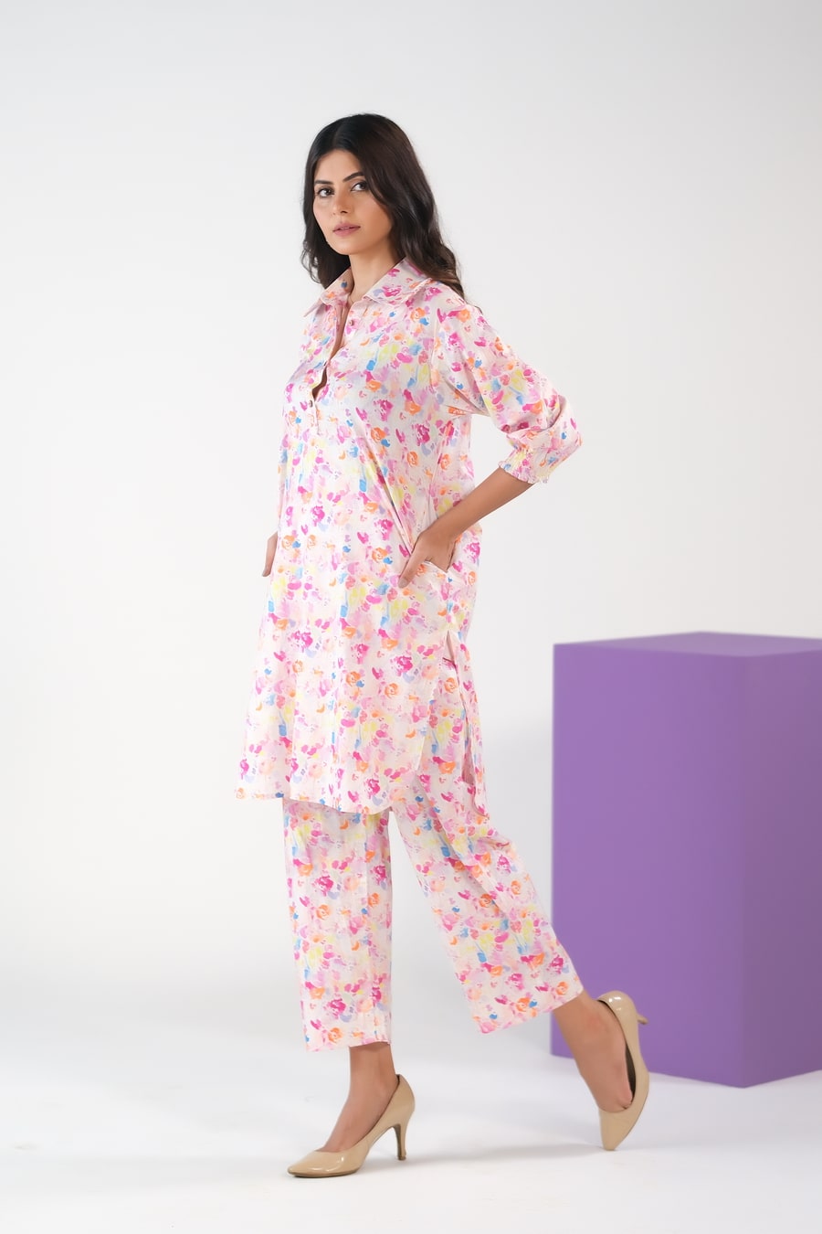Sprinkles Stitched 2 Piece Summer Co Ord Sets Women Collection'2025-Color Splash/Watercolor Charm - Cambric