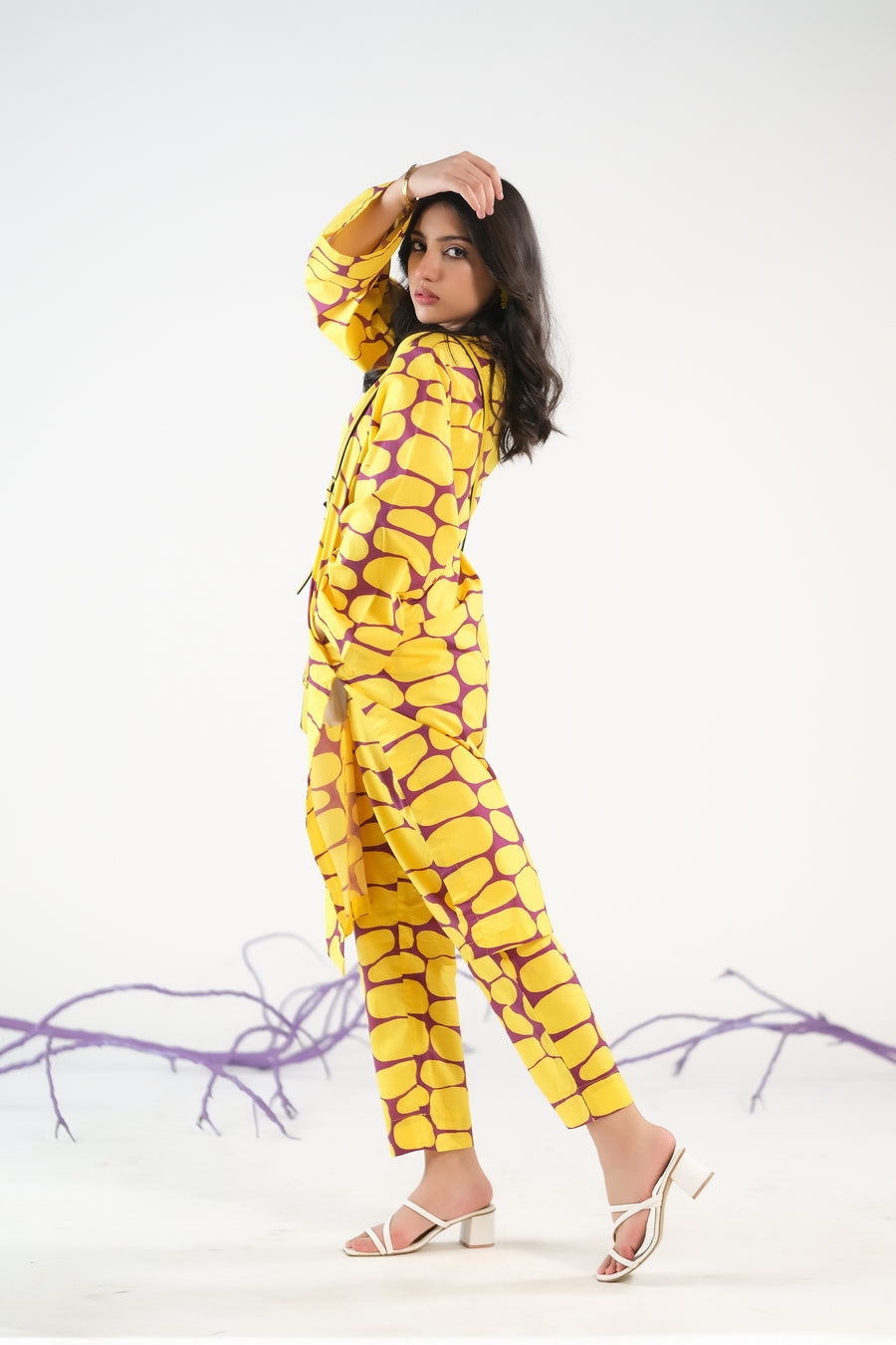Sprinkles Stitched 2 Piece Summer Co Ord Sets Women Collection'2025-Yellow Stones - Cambric