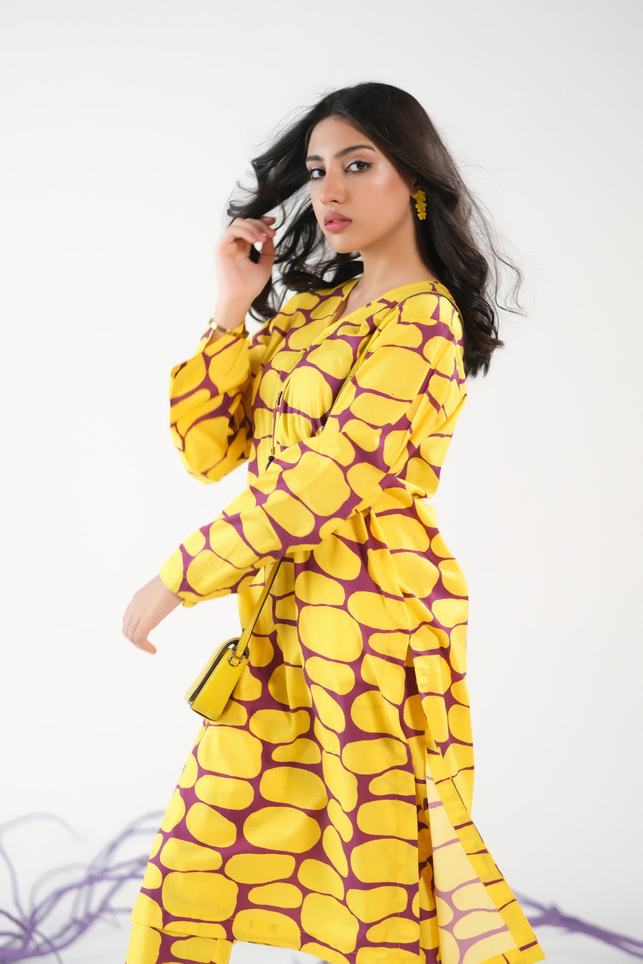 Sprinkles Stitched 2 Piece Summer Co Ord Sets Women Collection'2025-Yellow Stones - Cambric