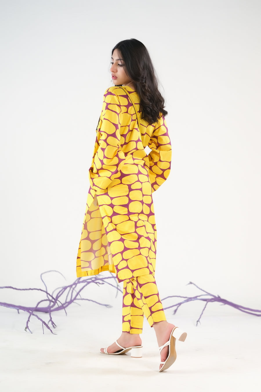 Sprinkles Stitched 2 Piece Summer Co Ord Sets Women Collection'2025-Yellow Stones - Cambric