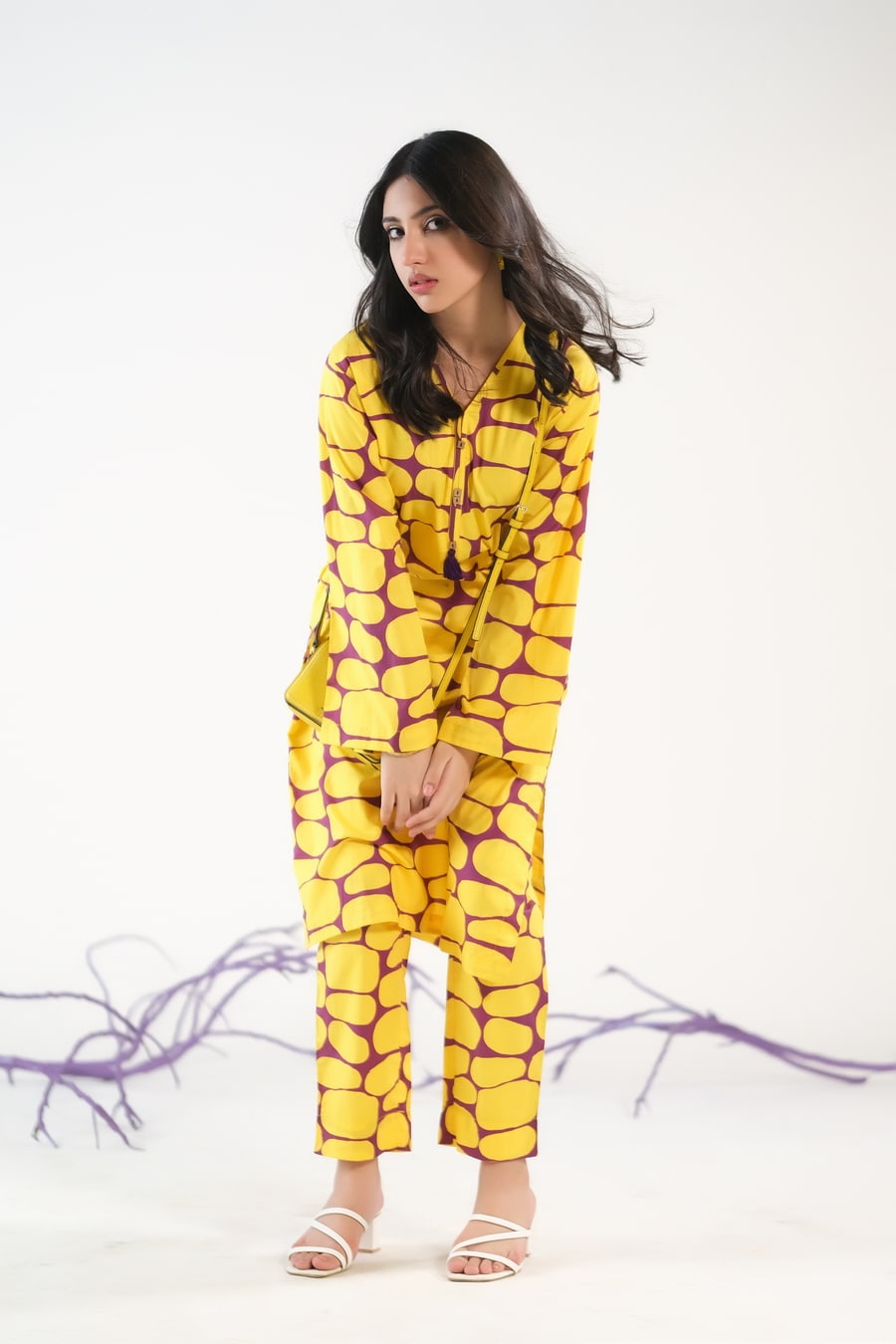 Sprinkles Stitched 2 Piece Summer Co Ord Sets Women Collection'2025-Yellow Stones - Cambric