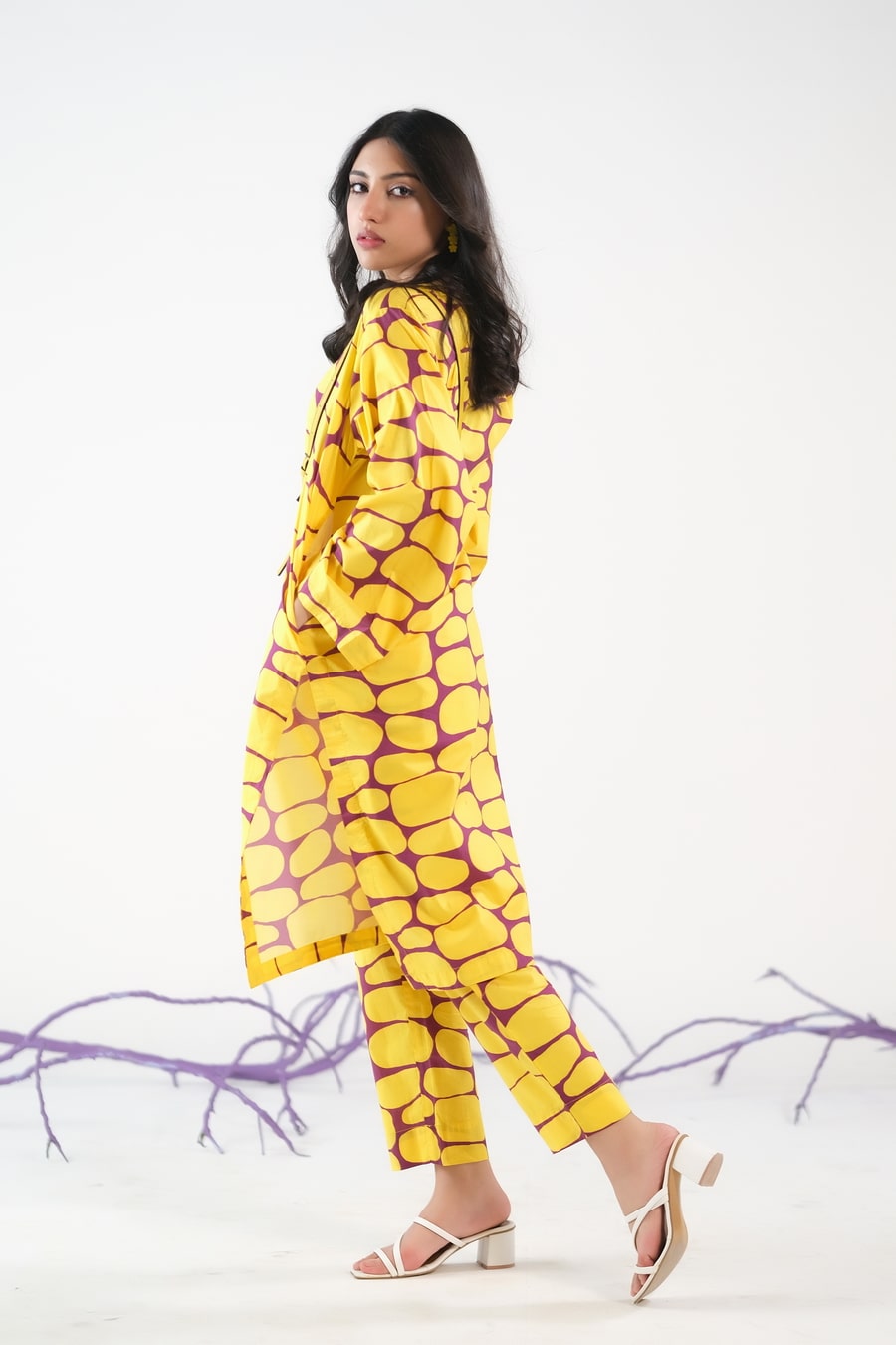 Sprinkles Stitched 2 Piece Summer Co Ord Sets Women Collection'2025-Yellow Stones - Cambric