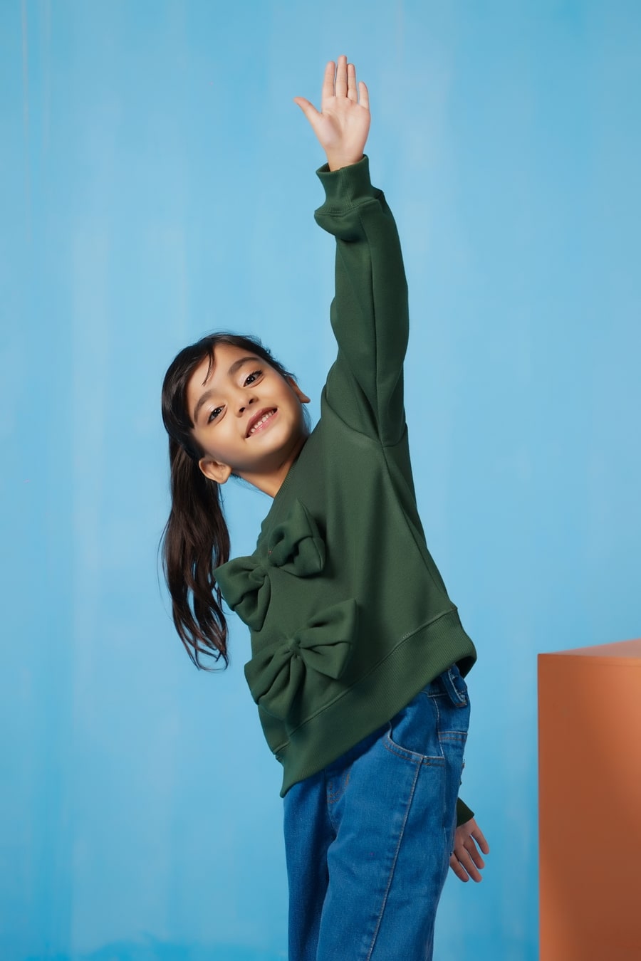 Sprinkles Stitched 1 Piece Winter Shirts Kids Collection'2025-Bow Charm Sweatshirt - Dark Green