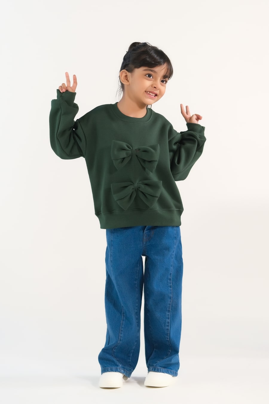 Sprinkles Stitched 1 Piece Winter Shirts Kids Collection'2025-Bow Charm Sweatshirt - Dark Green