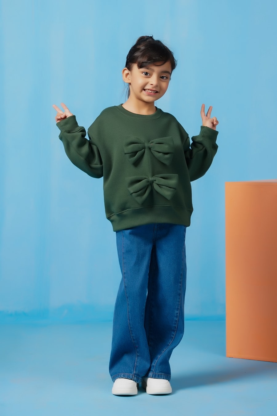 Sprinkles Stitched 1 Piece Winter Shirts Kids Collection'2025-Bow Charm Sweatshirt - Dark Green