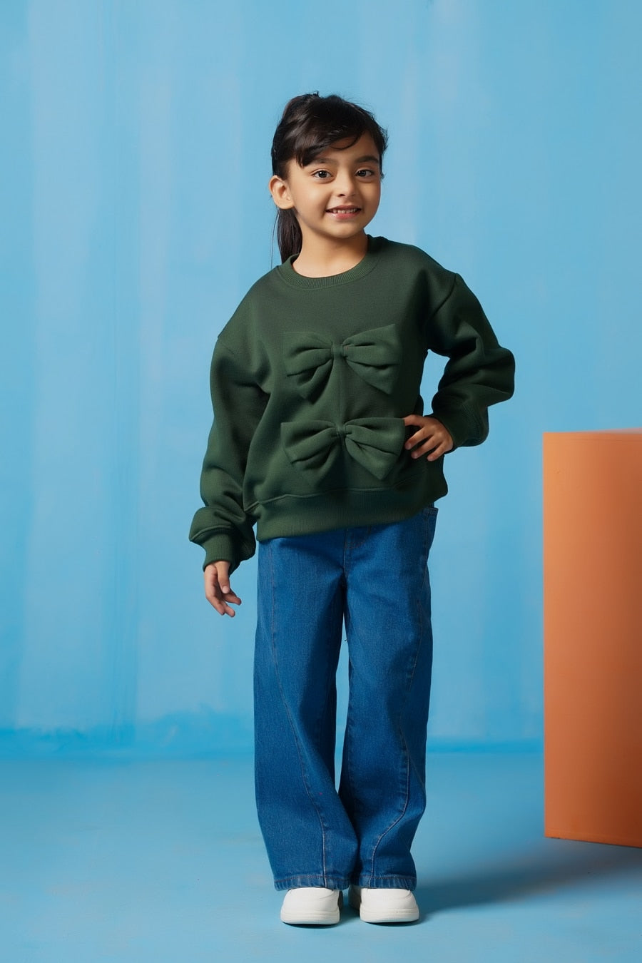 Sprinkles Stitched 1 Piece Winter Shirts Kids Collection'2025-Bow Charm Sweatshirt - Dark Green