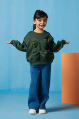 Sprinkles Stitched 1 Piece Winter Shirts Kids Collection'2025-Bow Charm Sweatshirt - Dark Green