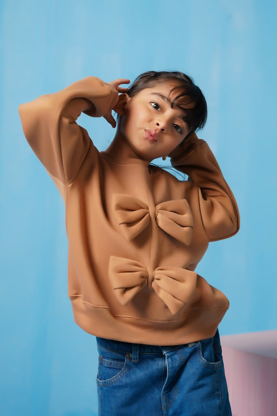 Sprinkles Stitched 1 Piece Winter Shirts Kids Collection'2025-Bow Charm Sweatshirt - Coffee Brown